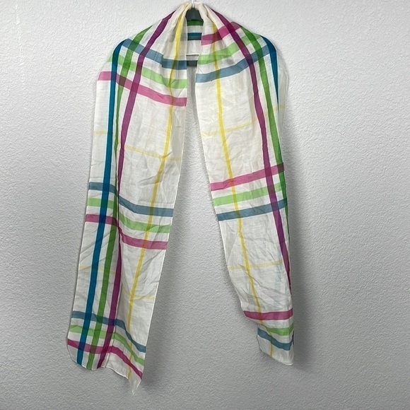 Burberry Lightweight Plaid Check Neck Scarf Sheer Chiffon Spring Summer - Picture 1 of 8